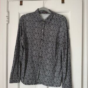 J. McLaughlin Black and White Printed Catalina Button-Up Shirt Size Large